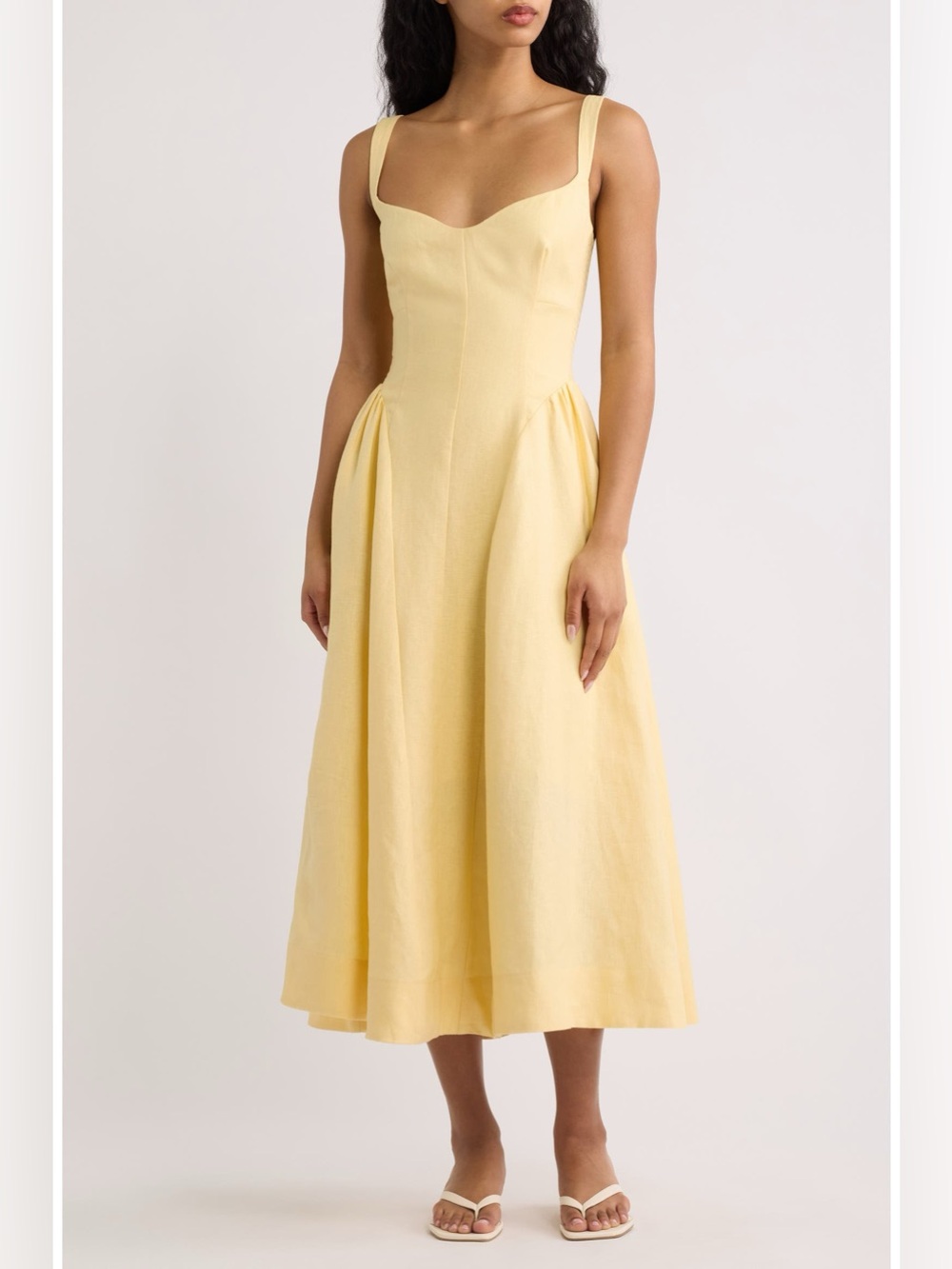 NWOT Reformation Birdie 100% Linen Sleeveless Sweetheart Midi Dress ray of light